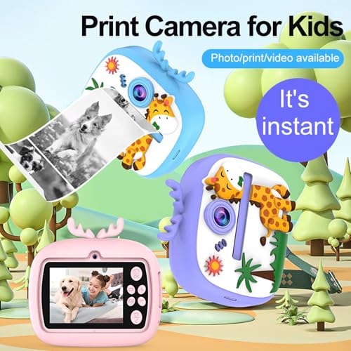 Image of Omeron 2 Years Warranty Kids Instant Print Camera 12MP HD Photo & Video Thermal Printer, Rechargeable Battery, Paper Rolls, Protective Silicone Cover, Educational Gift Toys for Creative Kids - Blue