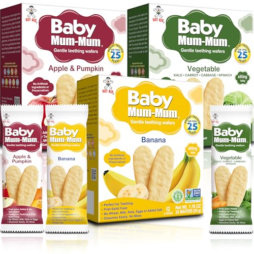 Baby Mum-Mum Gentle Teething Crackers Vegetable Apple Banana Variety Pack | 24 Count (Pack of 3) | Gluten Free Allergen Free Non-GMO | Baby Snacks Teether Relief Rice Rusk Cookies for Toddlers