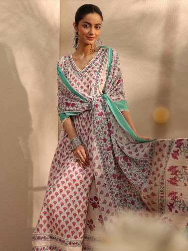 Image of Libas Printed Cotton Anarkali Kurta With Trouser and Dupatta | ethnic wear | bridal suit | occasion wear