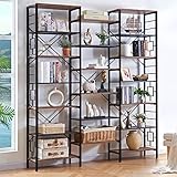 HOMISSUE Bookcases and Bookshelves Triple Wide 7 Tier Industrial Bookshelf, Large Bookcase with 20 Shelves Open Display Shelves with Metal Frame for Living Room Bedroom Home Office, Brown