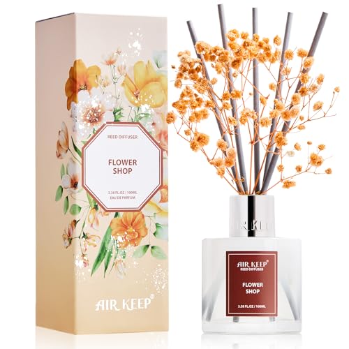 Image of Airkeep Reed Diffuser Set,3.38 fl oz (100 ml) - Flower Shop Oil Diffusers with 8 Reed Sticks, Home Fragrance Reed Diffuser for Bathroom Shelf Decor