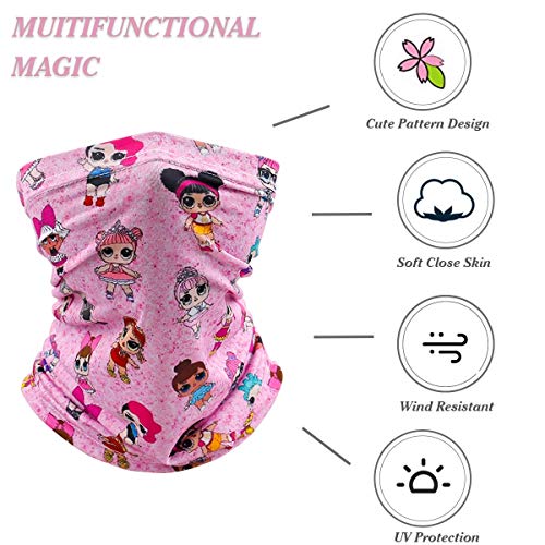 Kids Neck Gaiter Balaclava, Face Cover Bandana, Mask Toddler Half Face Protective Reusable Infinity Scarf, Headwear for Softball. Gifts for Girls. Pink Baby White Dinosaur - Thumbnail 3