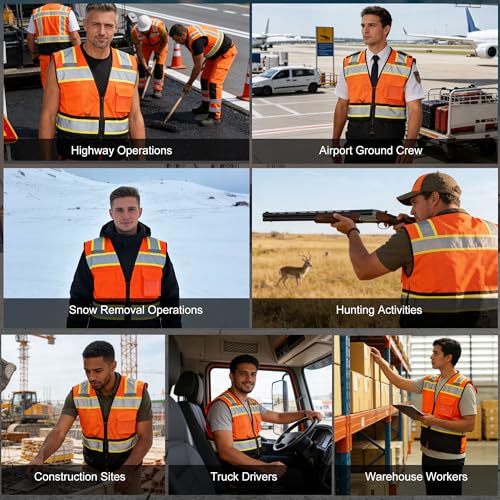 Image of A-SAFETY High Vis Reflective Safety Vest for Men Women Zipper Ipad Pockets Mesh Construction Apparel Neon Vest for Work