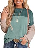 Dokotoo Womens Fall Fashion 2025 Crewneck Long Sleeve Shirts Colorblock Tunics Blouses Teacher Clothes Spirng Summer Business Casual Loose Tops Knitted Vacation Outfits For Women Green