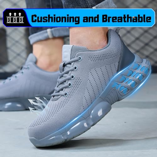 Image of Steel Toe Shoes for Men Lightweight Safety Work Shoes with Kevlar Puncture Resistant Midsole Comfortable Low Top Work Shoes for Warehouse Factory Light Construction
