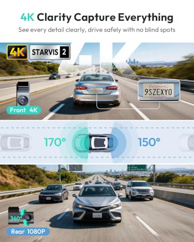 Image of BOTSLAB G300 Plus 4K Dual Dash Cam Front and Rear [2026 Upgraded], STARVIS 2 Sensor, 64GB Card Included, Voice Control, 5GHz WiFi Dashcam Front and Rear Camera, GPS,WDR Night Vision,24H Parking Mode
