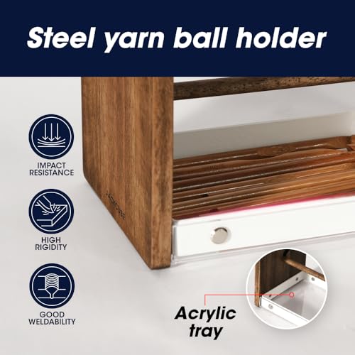 Image of J JACKCUBE DESIGN Wooden Yarn Holder with Storage Tray and 12 Crochet Hooks, Anti-Slip Yarn Dispenser for Knitting & Crochet, Portable Organizer for Craft Supplies(White) - MK1310B