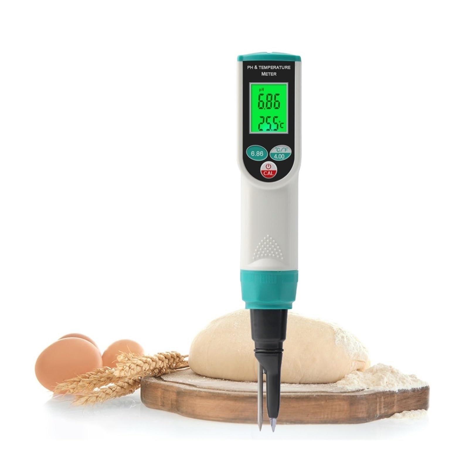 Equipo de Prueba de Agua, Medidor de pH Alimentos 0,00~14, Probador Temperatura Sensor Alta precisión Analizador acidez for Carne Enlatado Queso Masa Agua