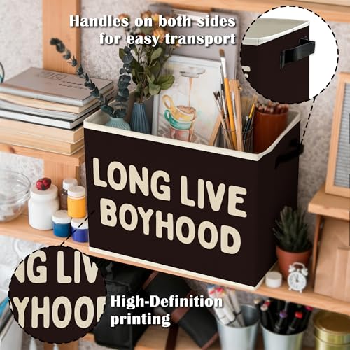 Image of Long Live Boyhood Boys Storage Bins Box with Handles, Pattern Collapsible Basket Organizer for Kids Teen Boy Nursery Room Bedroom Bathroom Playroom Books Clothes