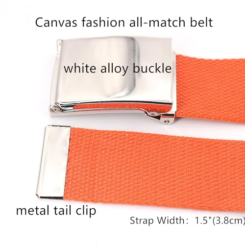 Cut To Fit Canvas Web Belt Plus Size 41" to 69" with Flip-Top Solid Silver Military Buckle, 2-Pack2