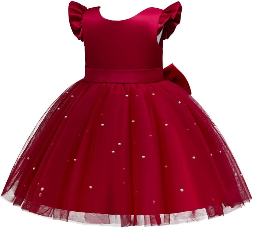 Dressy Daisy Baby Toddler Little Girls' Special Occasion Dress Wedding Pageant Flower Girl Birthday Party Gown with Pearl