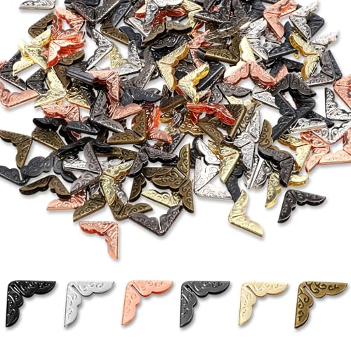 HJZHII 240Pcs Metal Book Corner Protectors 6 Colors Vintage Book Corner Protectors for Photo Album Crafting Scrapbooking Notebook Cover Schoolbook
