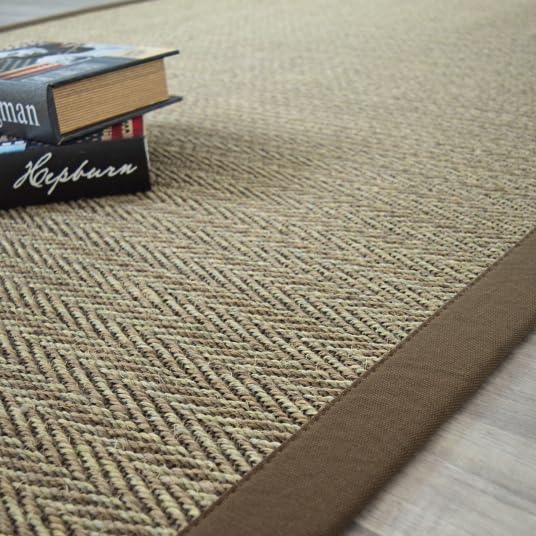 Decoweb Tapis Sisal - Nairobi Chevron - Ganse Coton Marron - 160 x 230 cm