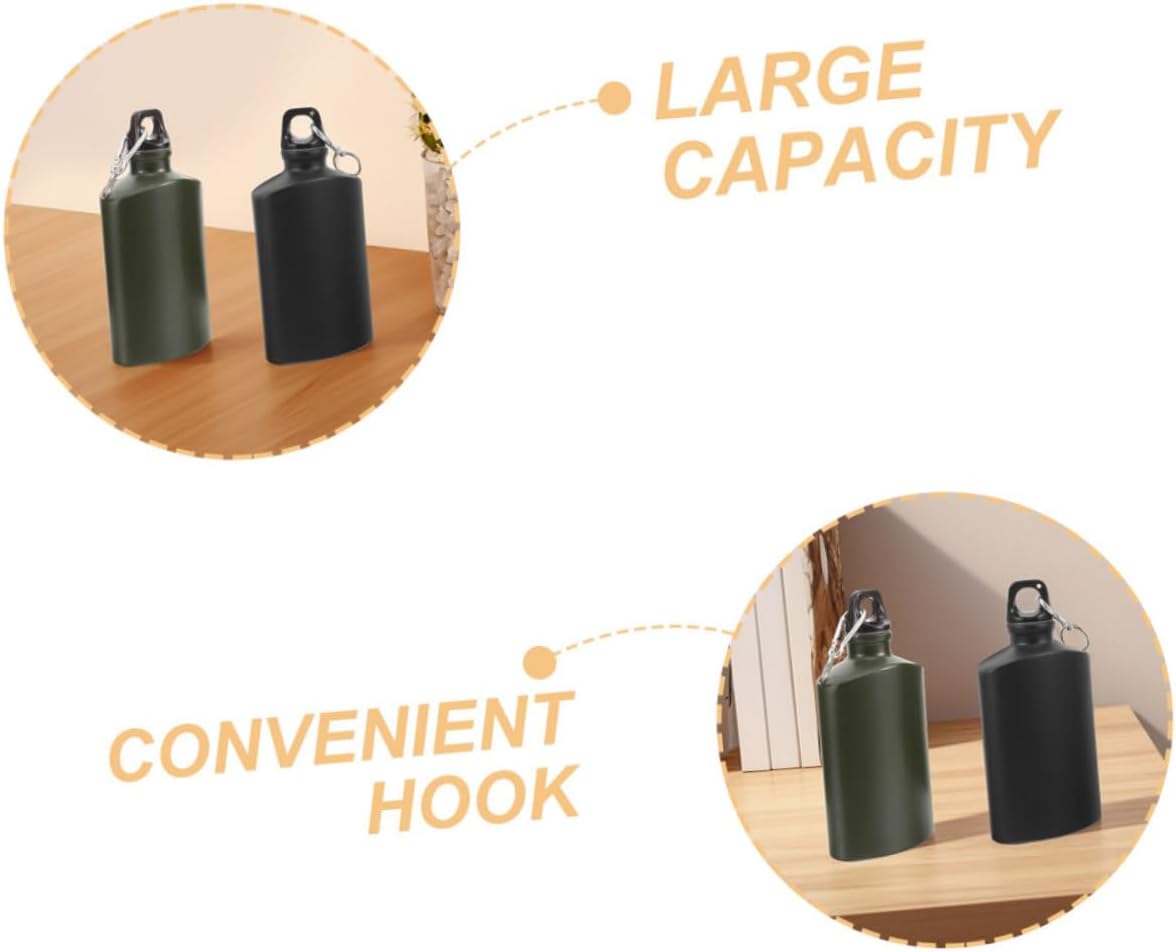 2pcs Outdoor Aluminum Alloy Camping Water Bottle Capacity Flask Leakproof Hiking Bottle Hook for Travel Military Water Jugs