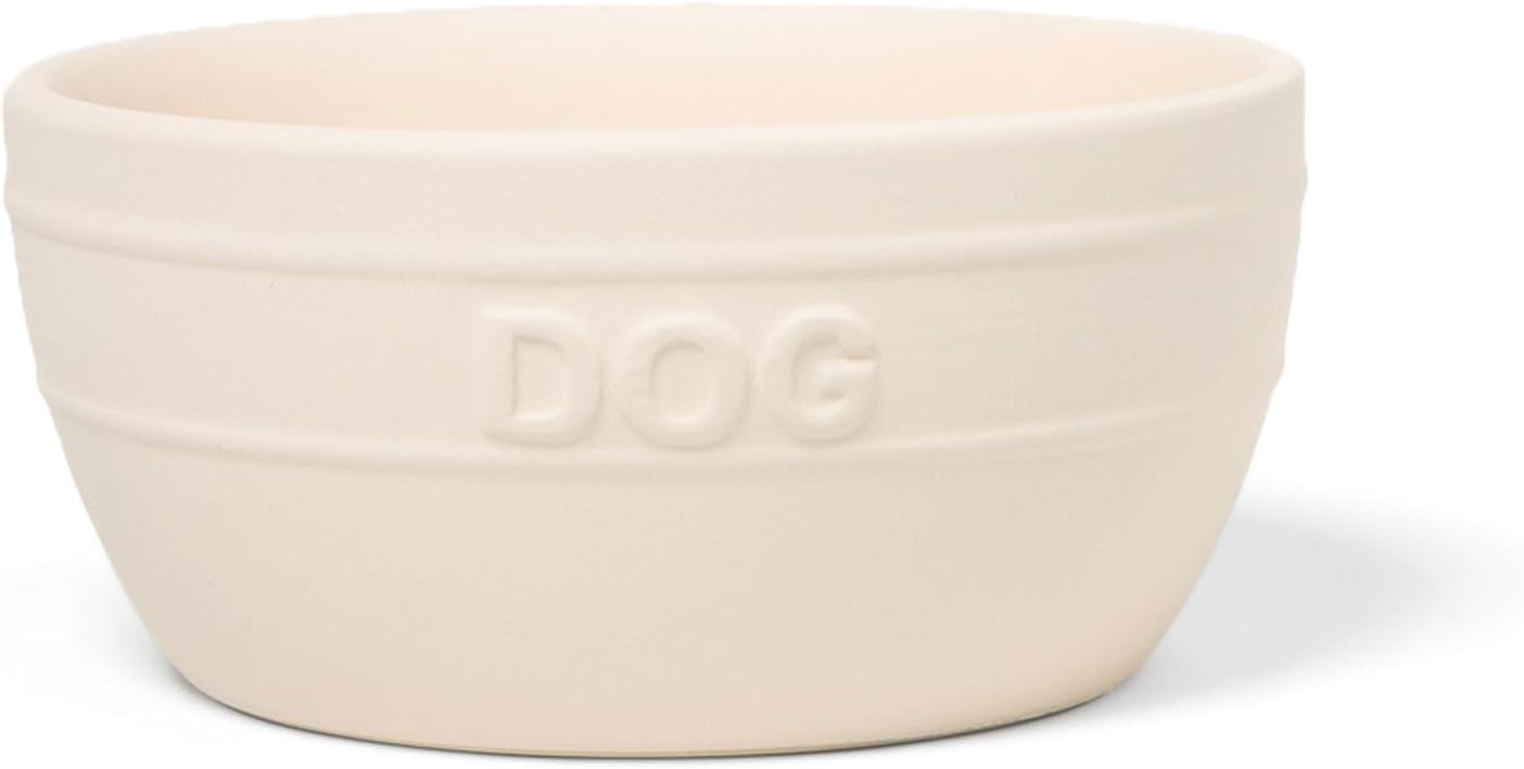 Waggo Farmhouse Ceramic Dog Bowl for Small and Medium Dogs - 4 Cup Heavyweight Pet Food and Water Dish - Matte Finish, Modern Rustic Design (Buttercream)