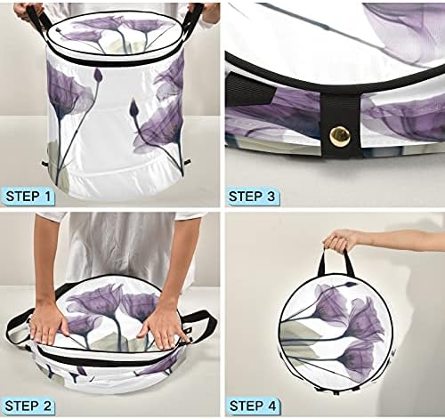 Purple Flower Tulip Collapsible Laundry Basket Foldable Popup Laundry Hamper,Violet Floral Large Laundry Organizer Storage Bin