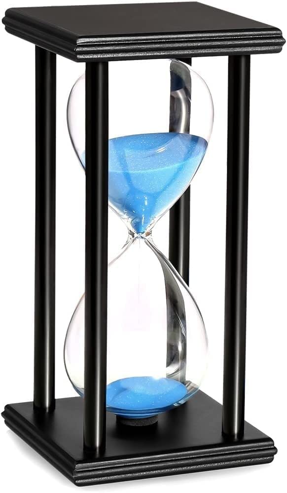 Wood Hourglass 60 Minute, Black Wooden Stand Sand Timer Clock with Blue Sand Watch 60 Min, Large One Hour Glass Sandglass for Home, Desk, Office Decoration Best Item for Gift Purposes