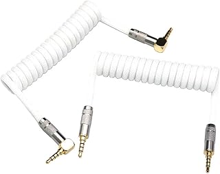 ChunLK Cable TRRS en Espiral for Teclado Sofle, Cables auxiliares Hechos a Mano for Teclado Dividido, Color Blanco y Negro, 10cm(Angle-Straight,Bianco)