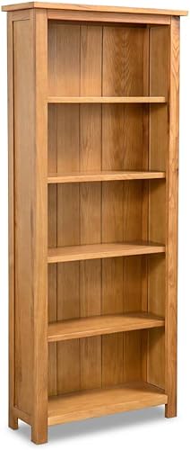 BIGBARLEY Vintage Book Shelves, 5-Tier Bookcase, Retro Wood Books Holder Organizer for Home Office 23.6"x8.9"x55.1" Solid Oak Wood