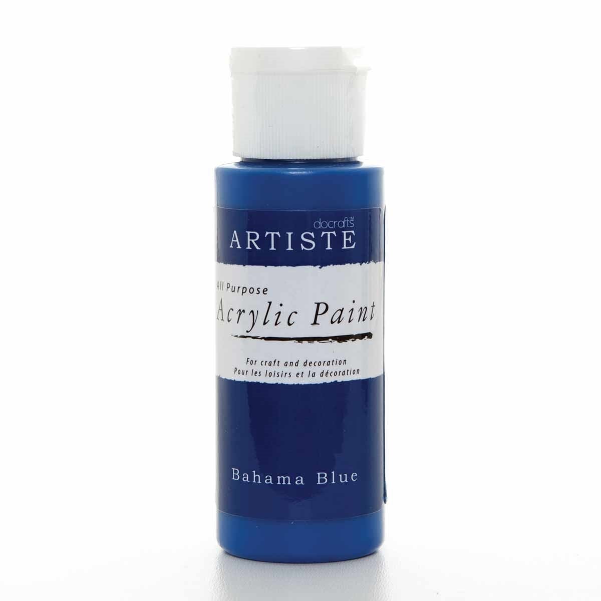 Artiste Acrylic Paint 59ml 2Oz Bahama Blue, Quick-Drying Professional Art, Craft and Hobby Artists Paint, Vibrant Colour, Water-Based Paints Cover All Surfaces with Ease, Ideal for Travel Artists