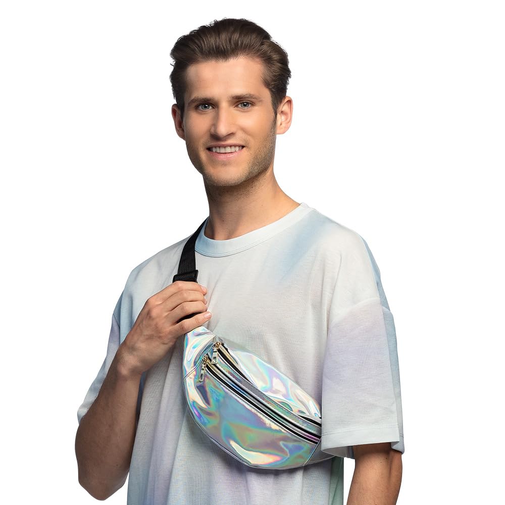 Boland Holographic Belt Bag, Retro 60s 70s 80s Silver Bum Bag with Adjustable Strap & Zip Pockets, Festival, Carnival - Image 3