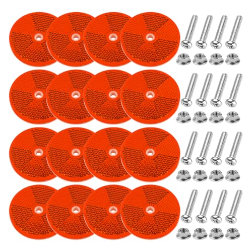 Image of Car Front Round Reflector, 16PCS 2.36 inch Safety Vehicle Reflectors with Center Mounting Holes & Screws, Reflective Marker for Driveaway Fence Gate Post, Universal for Truck Sedan SUV (Red)