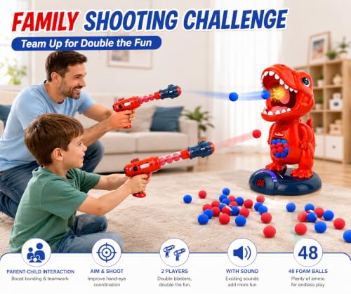 Image of EagleStone Movable Dinosaur Shooting Toy for Kids Games with 2 Air Pump Gun