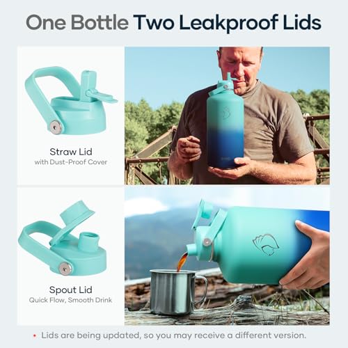 Image of BUZIO 1 Gallon Water Bottle Insulated with Dust-Proof Straw & Spout Lids