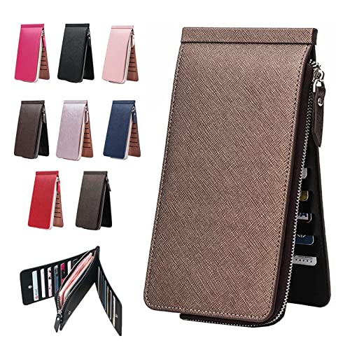 Multifunctional Long Wallet 26 Cards Slots Women Zipper Pocket Leather Credit Card Holder Bifold Wallet, Coffee, One Size