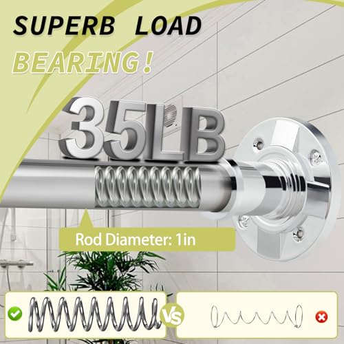 Image of Tension Curtain Rod 31 to 112 In Extra Long Curtain Rod Adjustable Pole Heavy Duty Silver Spring Shower Curtain Rod for Bathroom Windows Room Divider Never Rust Anti-Slip