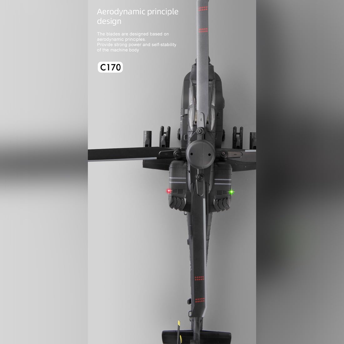 NULA RC-ERA C170 AH-64D RC Hubschrauber 1:48 Flybarless Militärflugzeug, 2,4G 6CH Mit Optical Flow Positionierung, Höhenhaltung Brushless Motor,Inverted Flight-Dunkelgrau/4 Akkus