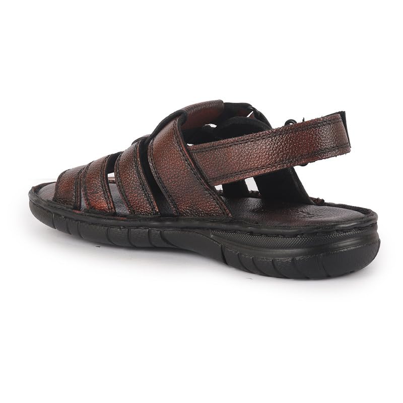 Image of FAUSTO Men Genuine Leather Multi Strap Open Toe Broad Feet Roman Sandals with Adjustable Back Strap | Slip Resistant Lightweight Sole