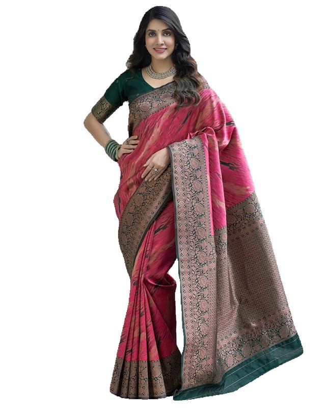 Image of SIRIL Women's Banarasi Soft Silk Blend Banarasi Jacquard Saree With Unstitched Blouse Piece