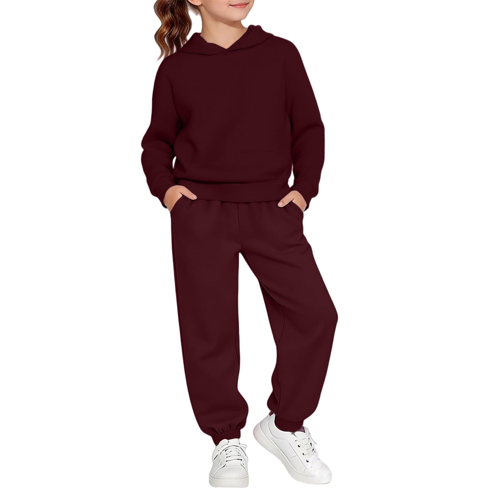 WINWUQB - Tuta da ragazza con cappuccio e felpa | Accogliente Scuola Sport 2 Pezzi Maglione Pantaloni Vacanza Autunno Inverno Casual Tuta Traspirante