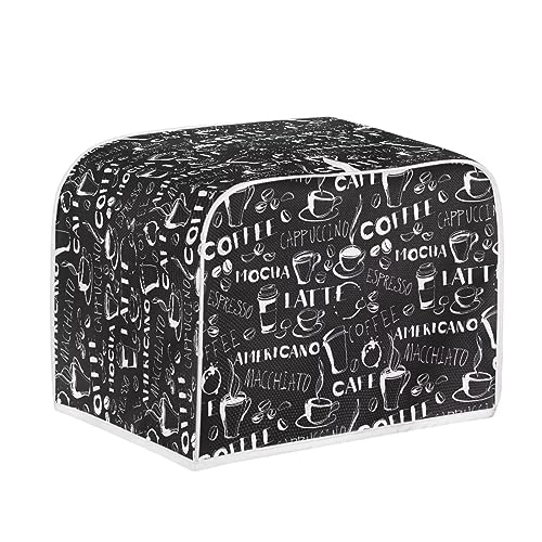 JSLXYYBQ Black Coffee Print Toaster Cover - 2/4 Slice - Water Resistant - Spandex - Dust Cover for Toaster Oven & Bread Maker