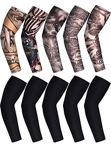 Boao 20 Pcs Temporary Tattoo Sleeve for Men Women UV Sun Protection Sleeves Arm Compression Sleeves for Sport Cycling Fishing