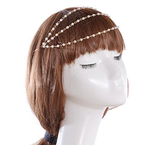 Yueton 2pcs Pinzas de Pelo con Cadena y Borla de Perlas Artificiales para Mujer miniatura 5