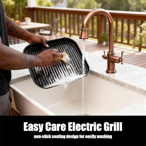 Image of NEWBULIG Electric Grill Outdoor, Electric 8-in-1 BBQ Grills with Air Fryer, Roast, Steak, Broil, Bake, Vegetables, Reheat, Dehydrate, 140F-450F, 1550W, for Barbecue, Camping Gatherings
