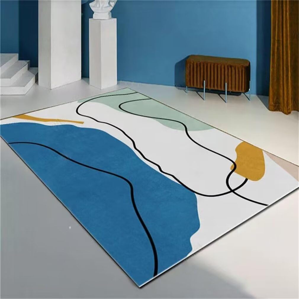 Tapis doux et confortable bleu raye 90x120cm ideal pour moquette couloir enfant