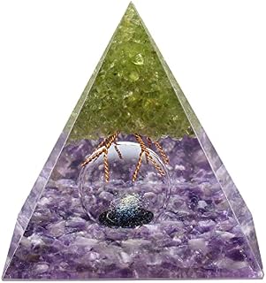 Nupuyai Peridot Tree of Life Obsidian Crystal Piramid with Glass Crystal Ball, Spiritual Healing Stone Pyramid Quartz Point Ornament for Protection Home Decor