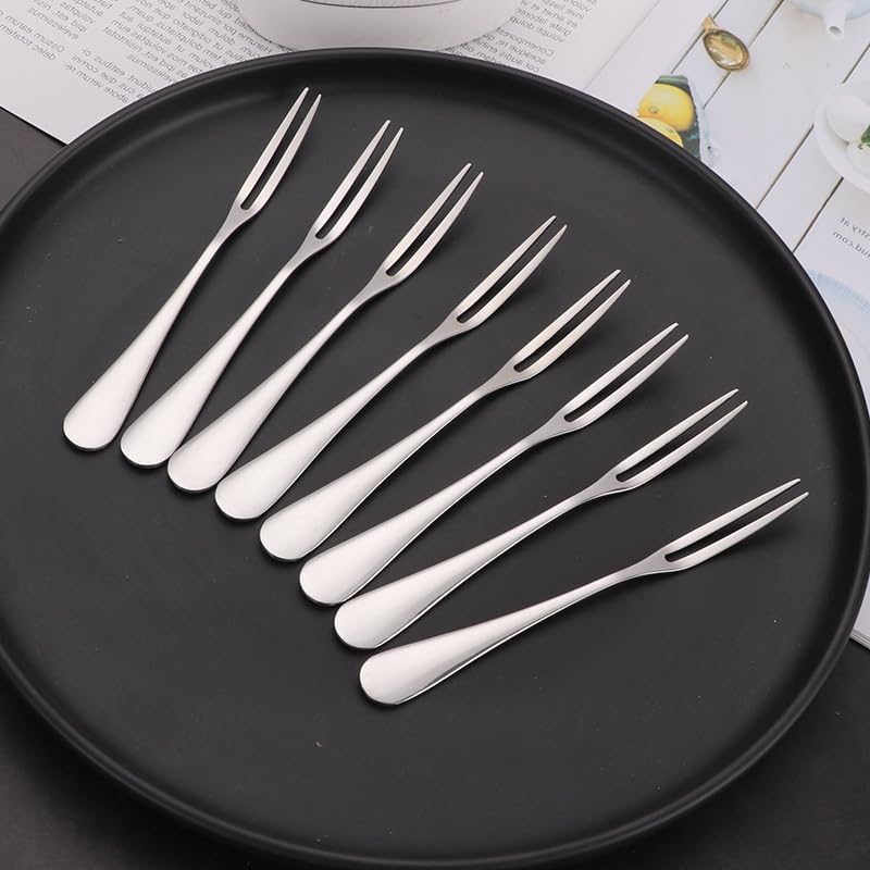 Flatware Silverware Set, Stainless Steel Tableware Fruit Fork Two-tine Fork Cake Fork Dessert Fork, Tableware Cutlery Set(6Set)