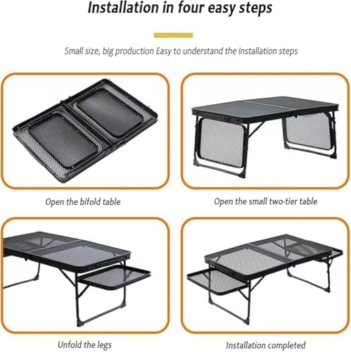 Table de camping pliable en métal avec ailes latérales extensibles - 7