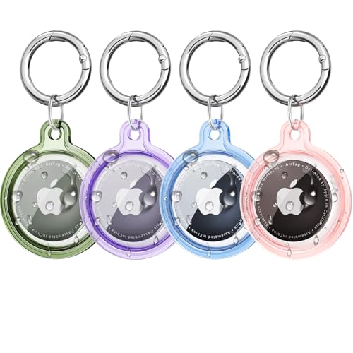 Oumida Pack de 4 fundas para Apple AirTag remolque, Airtags de cuerpo entero, carcasa impermeable con llavero, AirTag de silicona, resistente a los arañazos, antipérdidas, resistente a los golpes