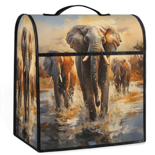 Coffee Maker Cover Retro Africa Elephant Kitchen Appliance Covers Small Appliance Covers Blender Cover Juicer Cover Dust Covers for Kitchen Appliances with Top Handle and Pockets,Washable,C956