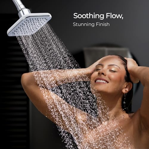 Image of Mila Classique Single Function Overhead Shower Head | Rain| White Nozzle Chrome Finish Square Showerhead for Wall Mount | Durable ABS Body, Wide Coverage, Easy Install | Bathroom Fitting (100*100mm)
