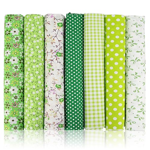 7-Teilige Packung Patchwork Stoffe Paket,Reines Grün Stoff Baumwollstoff Meterware Stoffe zum Nähens,Nähen Zubehör,Wird zum Patchwork Und Nähen Und Quilten Und Basteln Verwendet(50 x 50 CM)