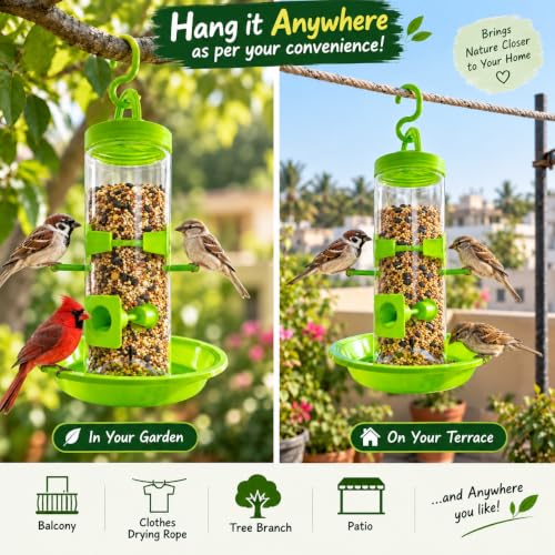 Image of Hanging Bird Feeder for Outdoor Garden| Balcony & Terrace | Lime Green