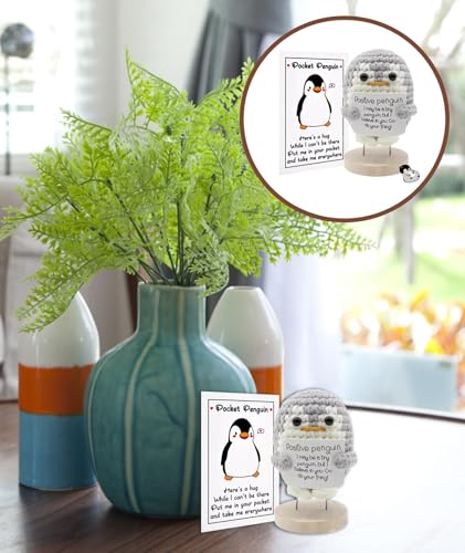 Image of Handmade Crochet Penguin Plush Toy - Stress Relief & Emotional Support Kids, Adults & Coworkers (5.5x6.5cm + 4.5cm Base, Includes 7x10cm Card) - Birthday, Christmas, Valentine's Day Present