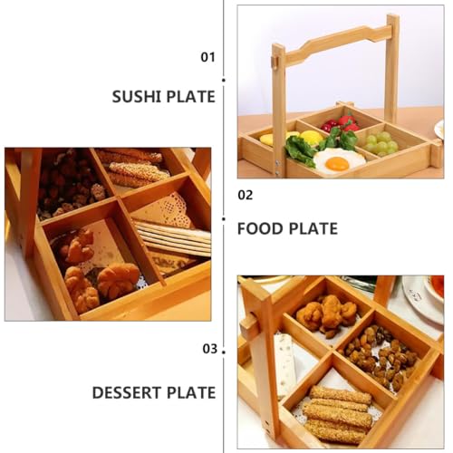 Plato de sushi de madera multipropósito con 4 compartimentos miniatura 3