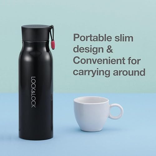 Miniatura 4 de LocknLock - Vaso térmico de acero inoxidable de doble pared aislado al vacío de 12 onzas, sin BPA, con tapa y asa a prueba de fugas, color negro,